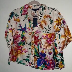 NWT Linen Blend Floral Button Shirt